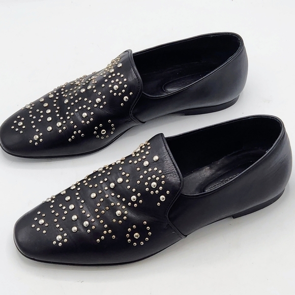 THE KOOPLES Leather Studded Loafers Western Moccasins Flats Black Retro Size 39 - Picture 4 of 16